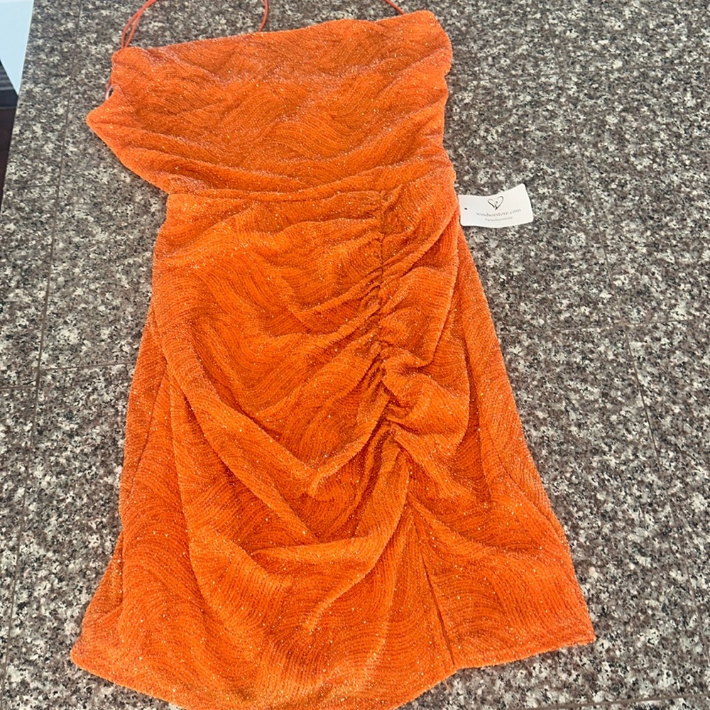 Glitter orange open back mini dress